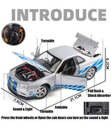 1:24 Scale Die-Cast Sports Car Model with Sound, Light & Opening Doors – Pull Back Toy Car