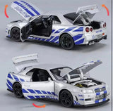 1:24 Scale Die-Cast Sports Car Model with Sound, Light & Opening Doors – Pull Back Toy Car