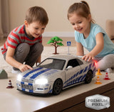 1:24 Scale Die-Cast Sports Car Model with Sound, Light & Opening Doors – Pull Back Toy Car