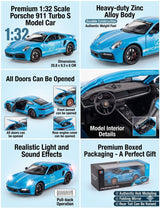 1:32 Scale Die-Cast Sports Car Toy with Light, Sound, Pull-Back Action & Opening Doors